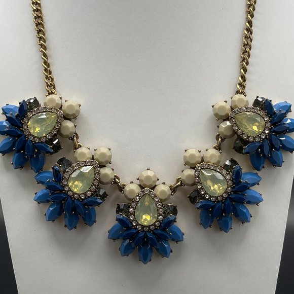 J. Crew Two Tone Blue Rhinestone Statement Necklace - Picture 2 of 2